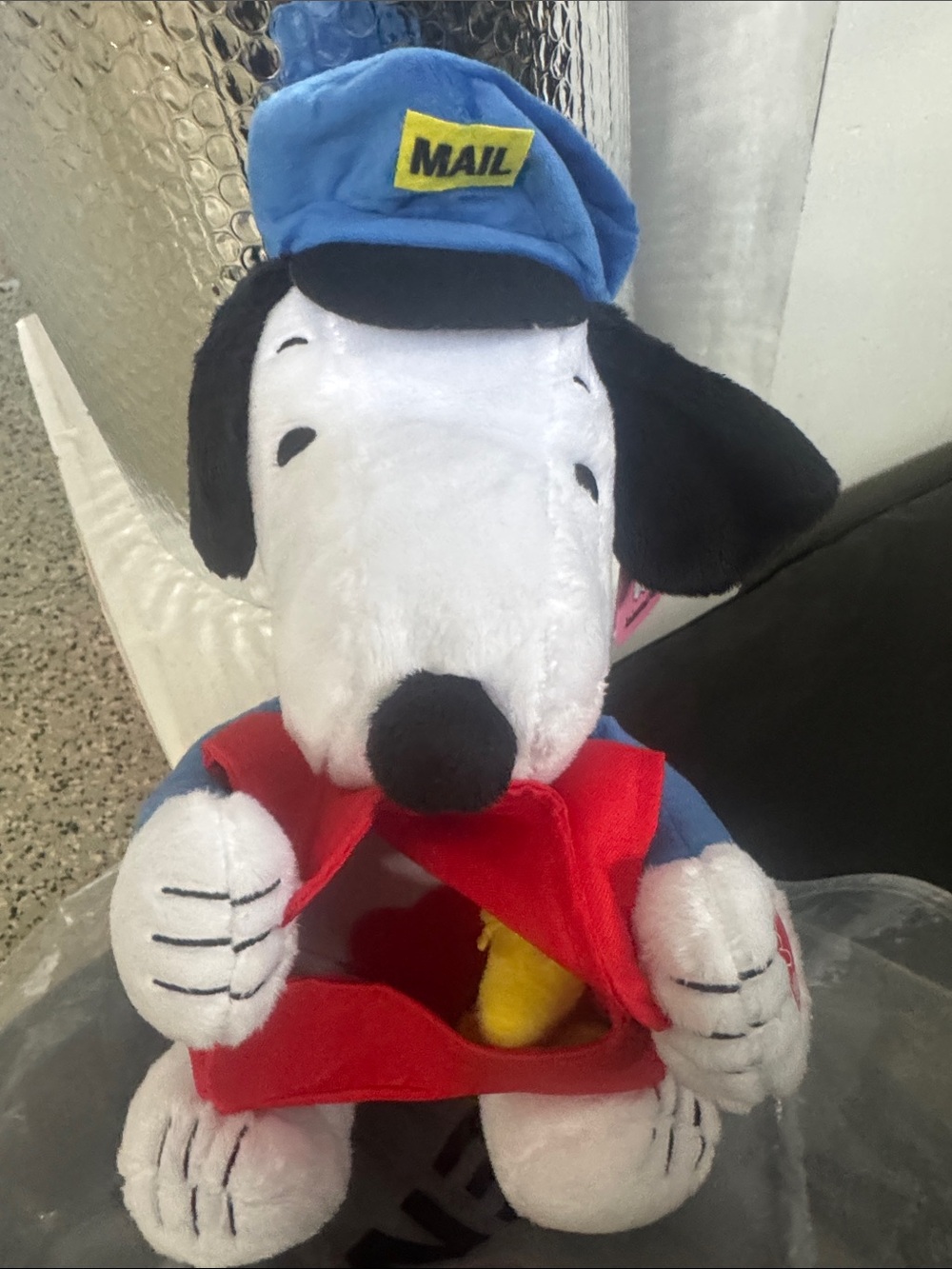 Peanuts Snoopy Mail Carrier Animated Plush with Woodstock- Blue/Red/White/Black